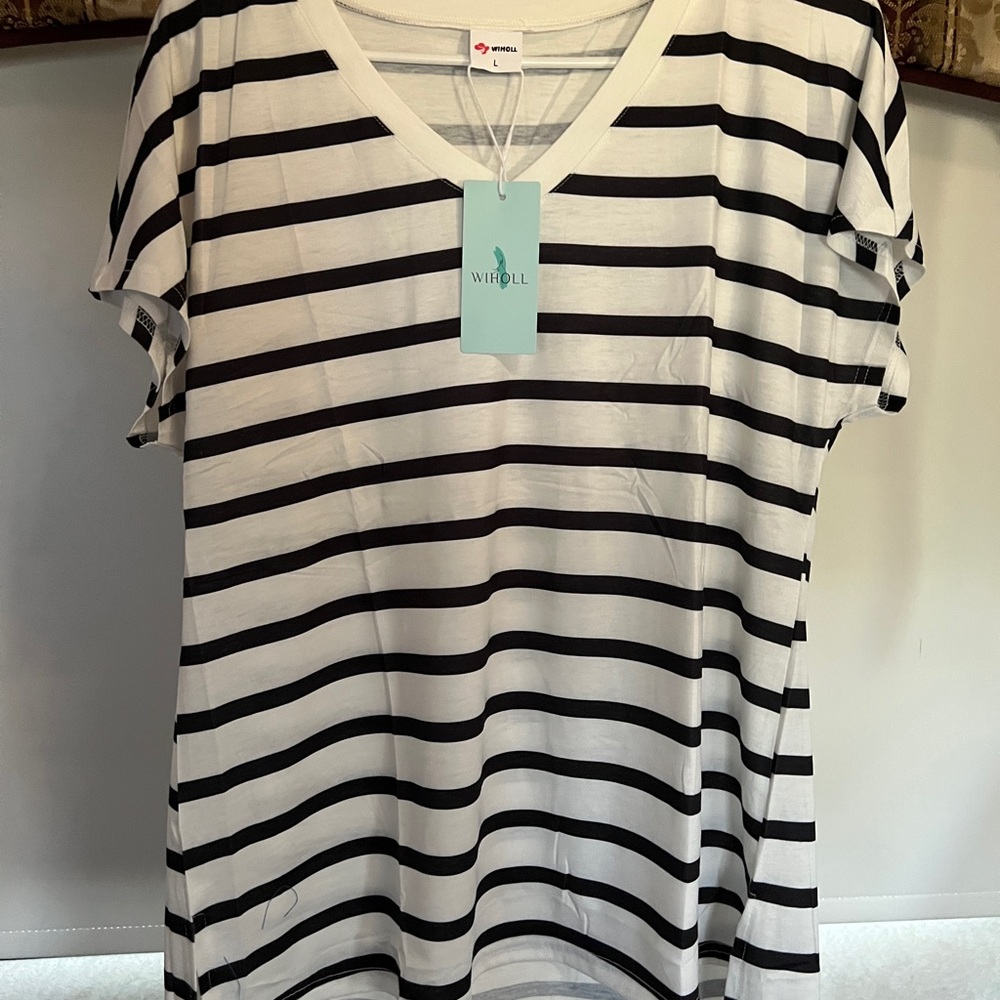Black and White Boxy Striped Tee